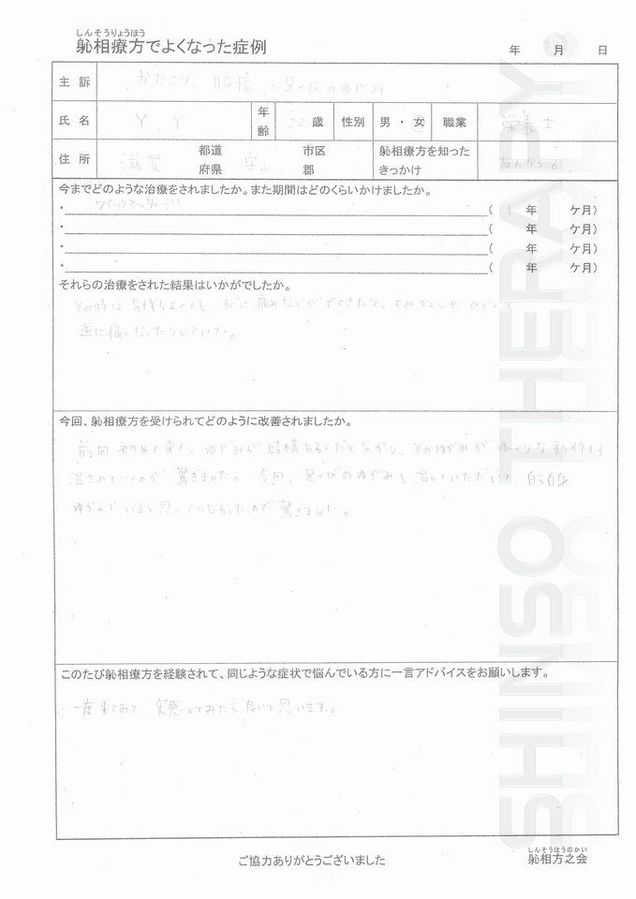 体の歪み・心の歪み　　守山市 20代 男性